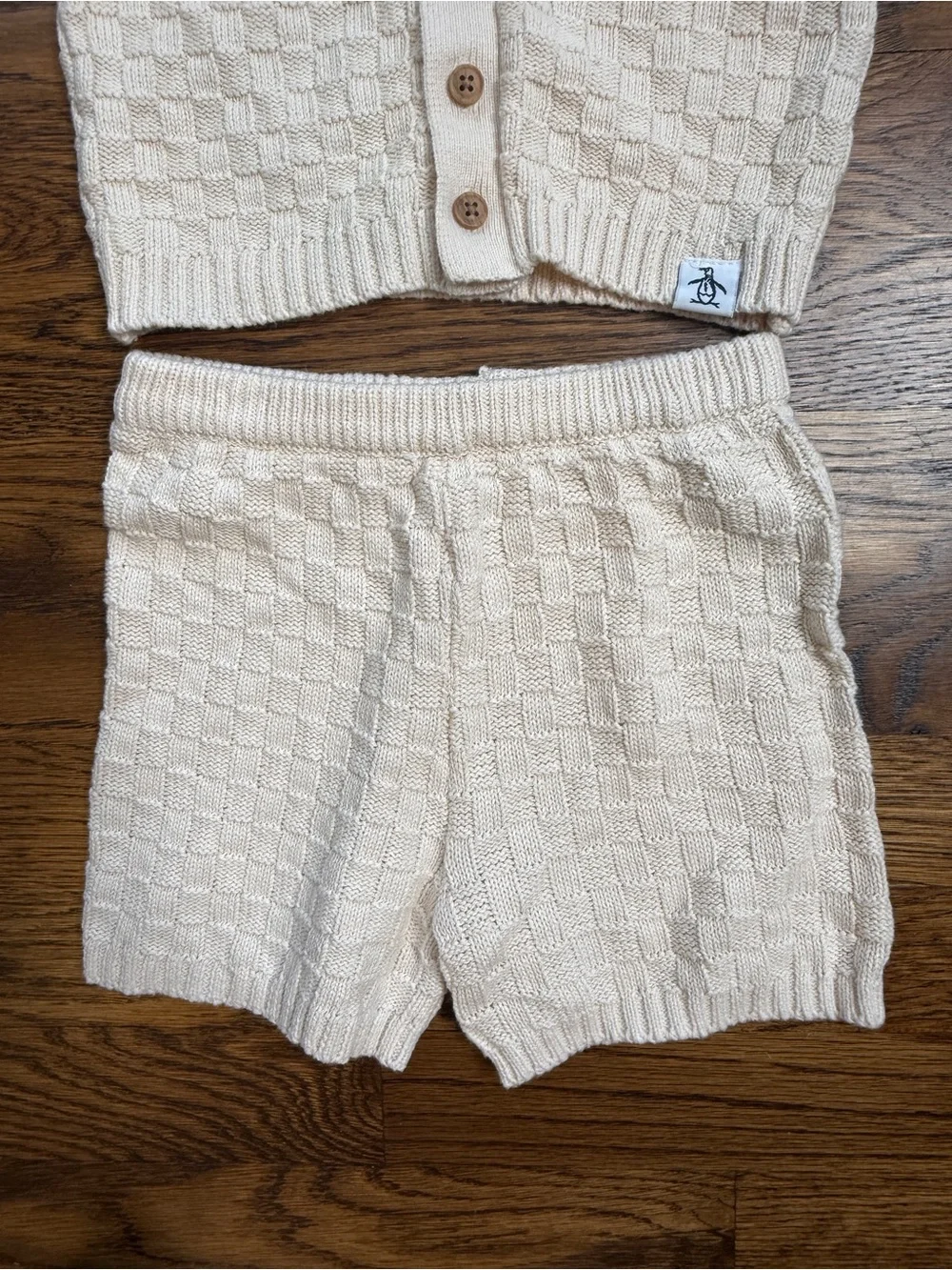 Original Penguin by Munsing Wear Boys Cream Knit Button-Front Sweater Shorts Set